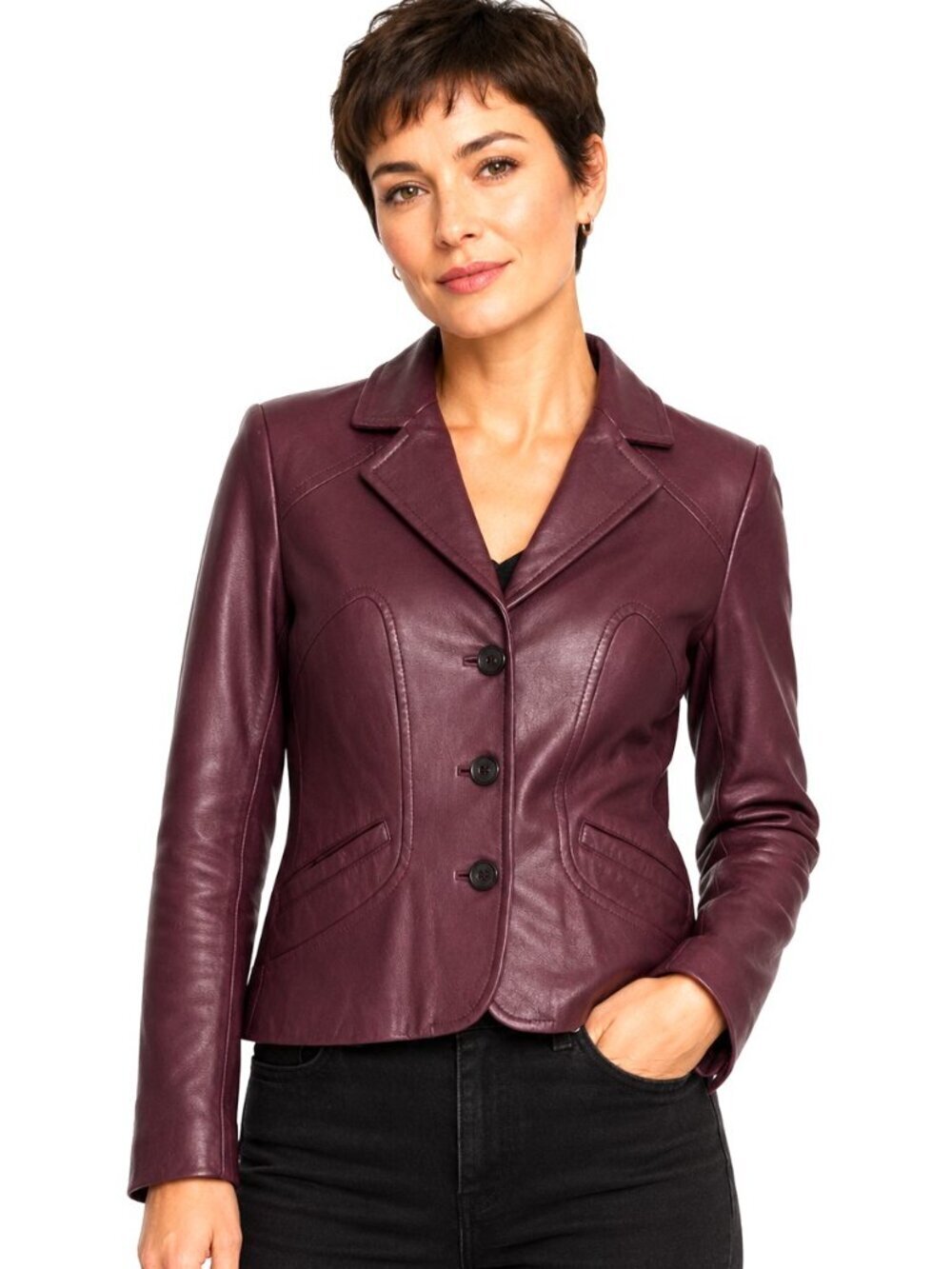 Bernardo Plum Lamb Leather Blazer